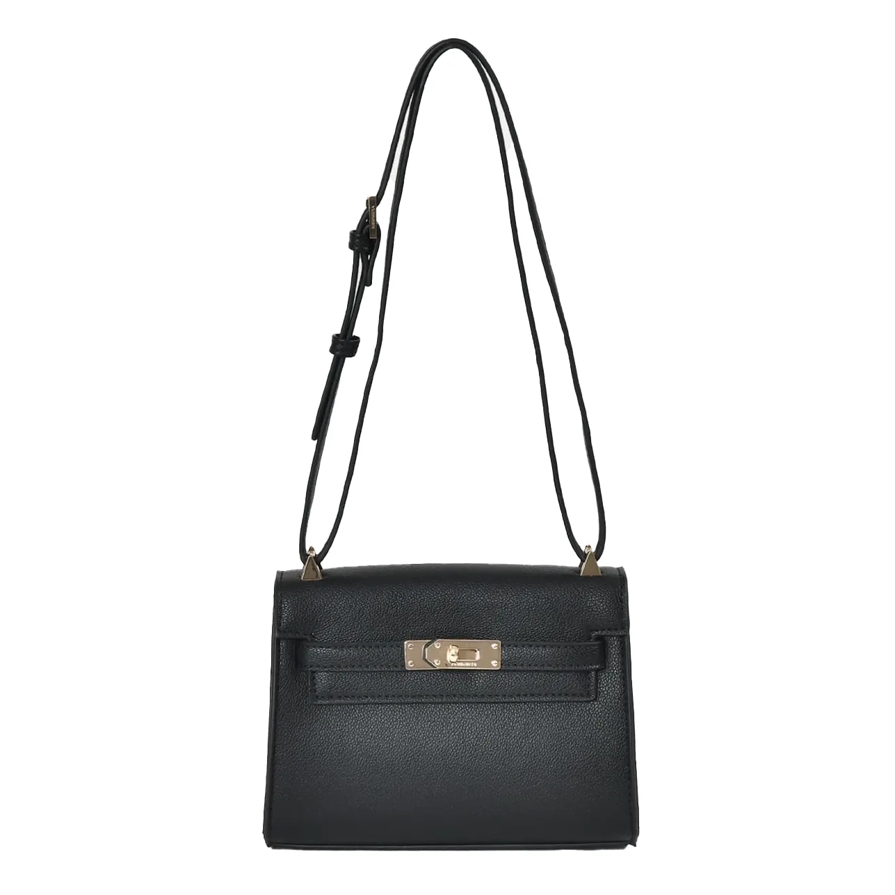 Bolsa Via Marte tiracolo preta vista lateral com alça ajustável para uso crossbody